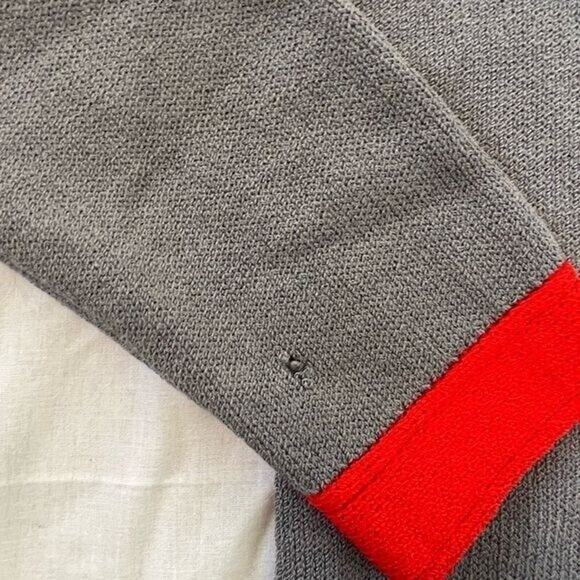 Womens St. John Cardigan Sweater Sz 10 Button-Down Gray/Red color block piping - Picture 5 of 5